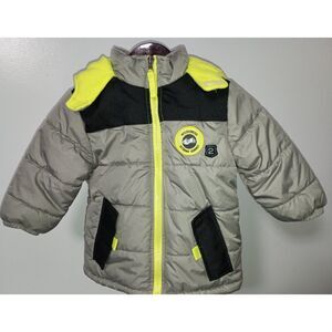 EXTREME:  Gray/Yellow Full Zip-Up Hooded Puffer Jacket, Baby Boy Size 18 Months